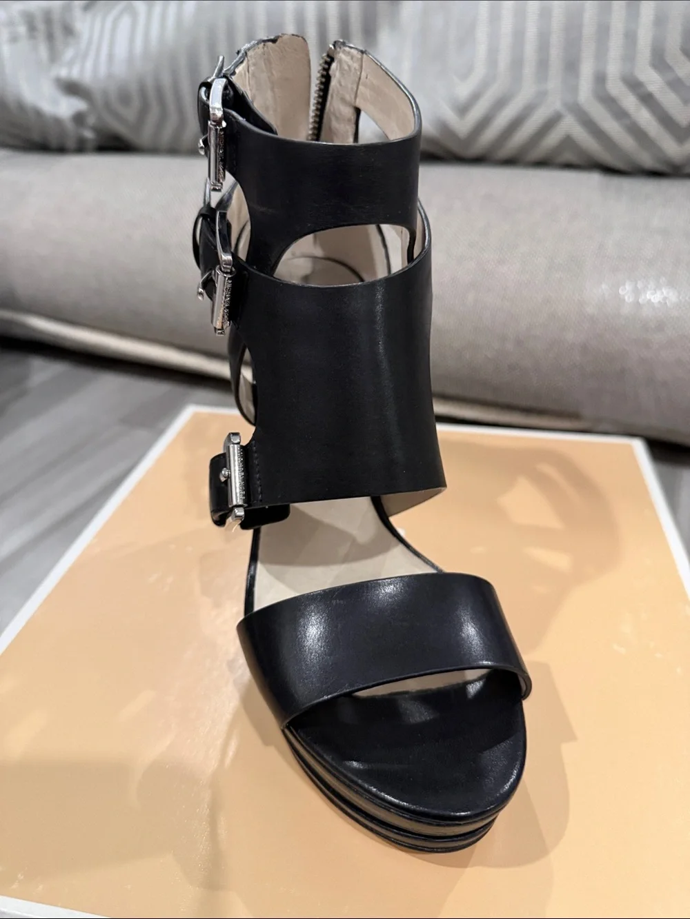 Michael Kors Black Leather Buckle Platform High Heels